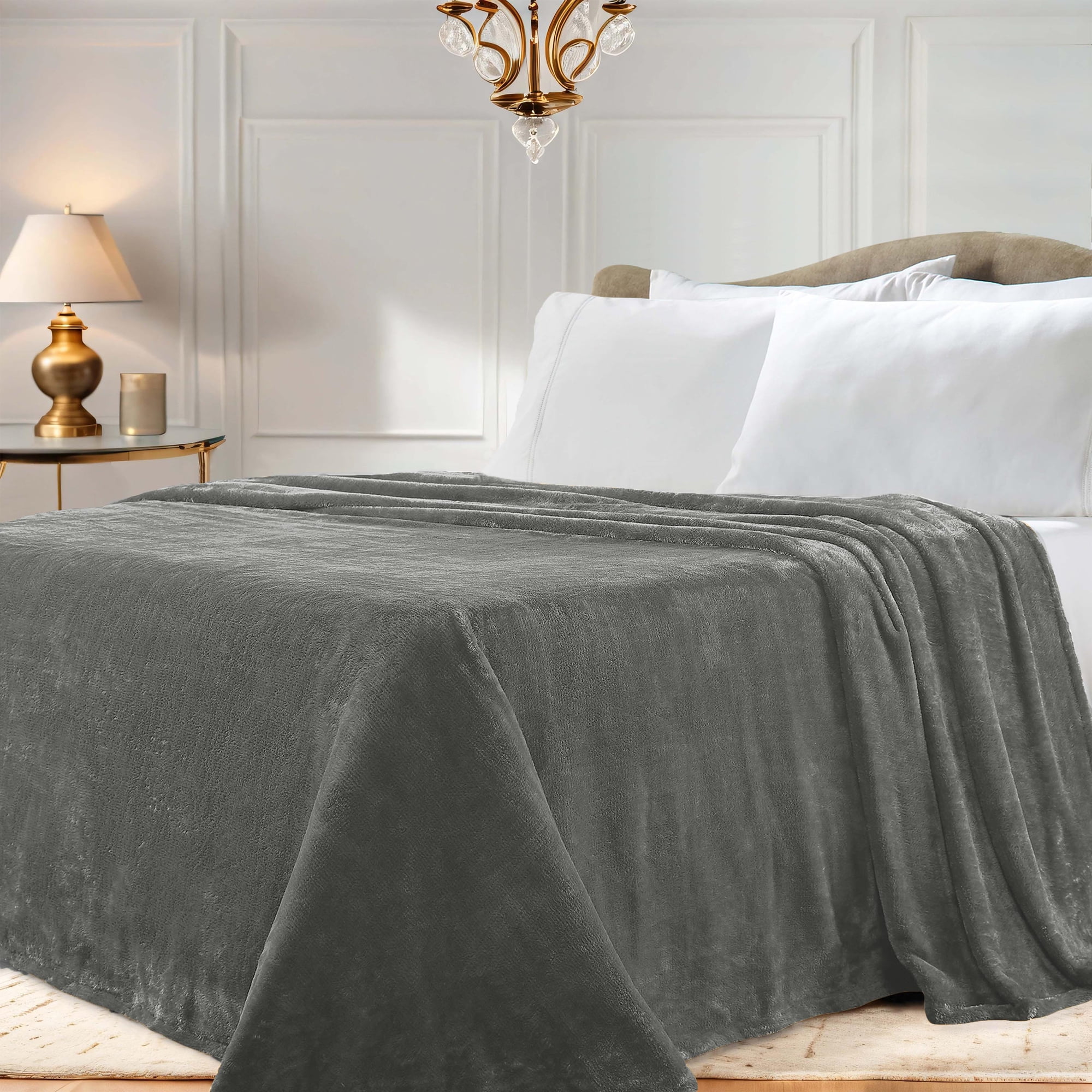 Premium 100% Micro-Polyester Fleece Blanket, Ultra-Plush , Soft, Breathable, All-Season, Perfect for Bed or Couch, Blanket Set , King, Charcoal by Blue Nile Mills