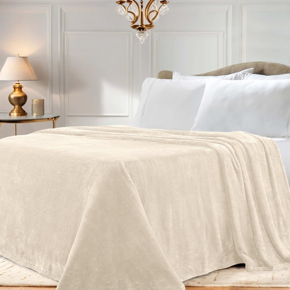 Premium 100% Micro-Polyester Fleece Blanket, Ultra-Plush , Soft, Breathable, All-Season, Perfect for Bed or Couch, Blanket Set , Twin, Ivory by Blue Nile Mills