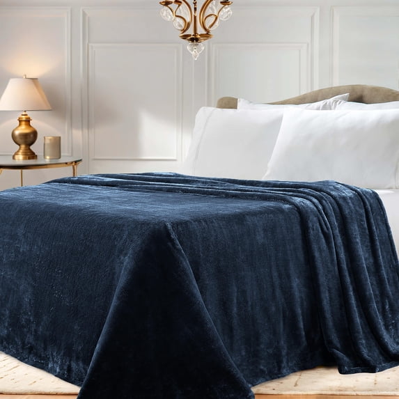 Premium 100% Micro-Polyester Fleece Blanket, Ultra-Plush , Soft, Breathable, All-Season, Perfect for Bed or Couch, Blanket Set , Twin, Navy Blue by Blue Nile Mills