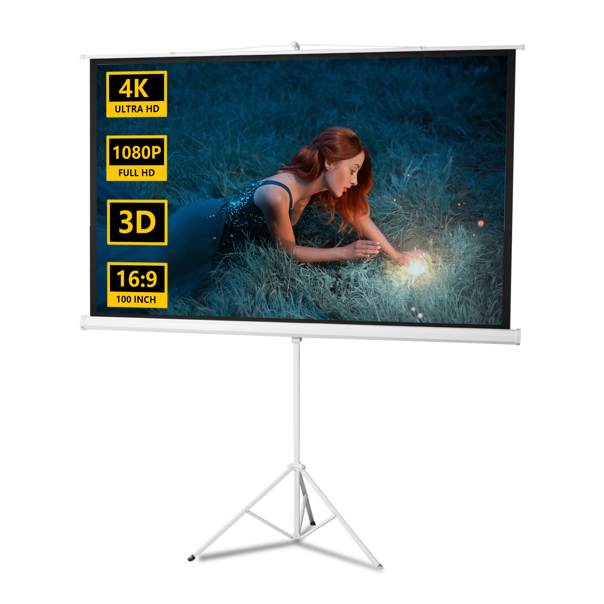 Premium 100" Projector Screen with Stand, 169 HD 4K Outdoor/Indoor