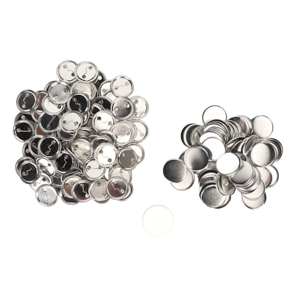 Premium 100 Set Blank Pin Back Button Parts Sturdy Metal Plastic Rustproof Smoothing Supplies For Badge DIY Custom Crafting 1.73 inches / 44 mm Silver Kit