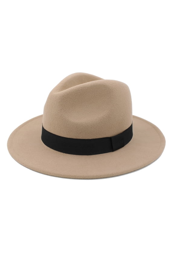 Premium 100% Wool Wide Brim Classic Black Band Felt Fedora Panama Hat