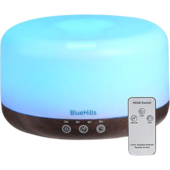 Premium 1000 ML Large Essential Oil Diffuser Humidifier for Room Home Aromatherapy Big Capacity with Dcor LED Lights Long Running Round Dark Wood Grain D002