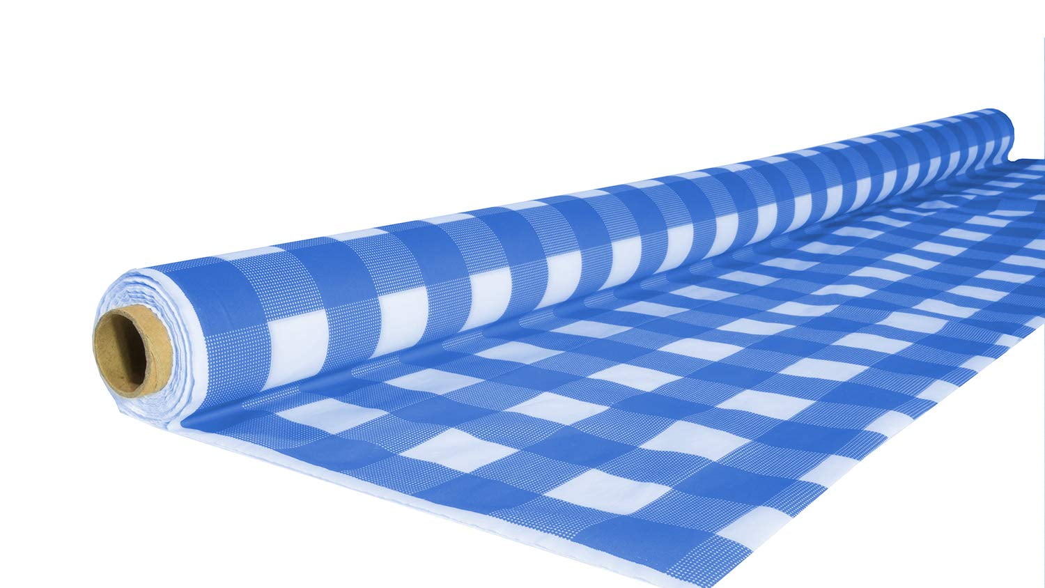 Premium 100ft Blue & White Gingham Plastic Tablecloth Roll, 40in wide