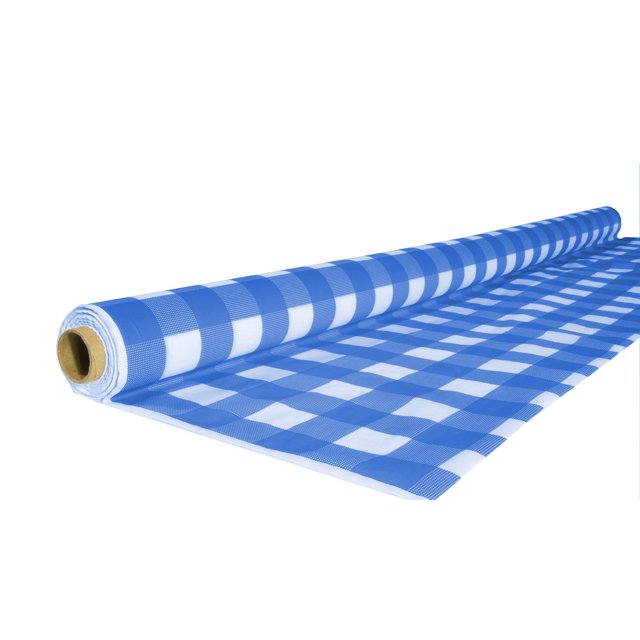 Premium 100ft Blue & White Gingham Plastic Tablecloth Roll, 40in wide
