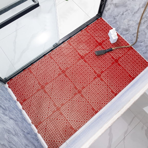 Premium 11.81x11.81" Interlocking Plastic Drainage Mats - Non Slip Bathroom Flooring for Showers, Pools, Patios & Gyms - Red Modular Waterproof Tiles - Fast Drying PVC Design