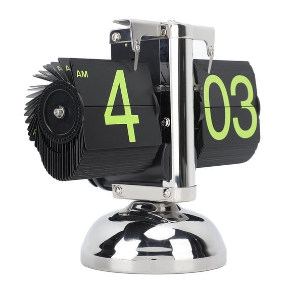 Premium 12-Hour Mechanical Auto Flip Desk Clock, 304 Stainless Steel Retro Digital Tabletop Clock for Home and Office Decor, 8.27 inches / 21 cm, Stainless Steel Green Number