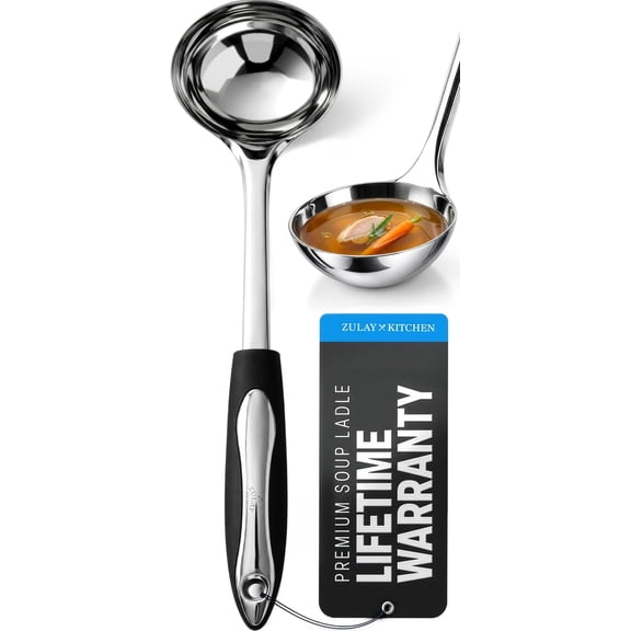 Premium 12 Inch Stainless Steel Soup Ladle with Non-Slip Silicone Grip Handle