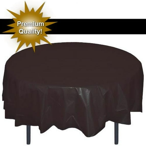Premium 12 Pack Black Plastic Tablecloth, 84 Inch Round