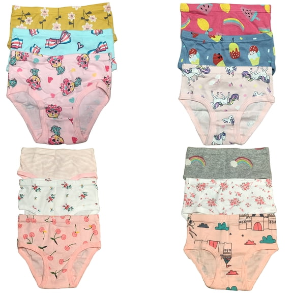 Premium 12-Pack Cotton Briefs for Toddler Girls - Sizes 2T, 3T, 4T, 5T, 6T, 7T | Comfortable and Stylish Underwear