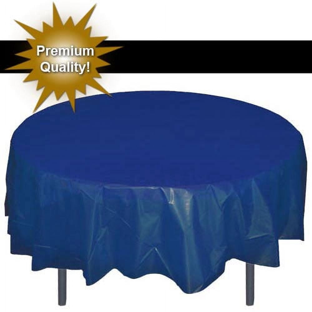 Premium 12 Pack Navy Blue Plastic Tablecloth, 84 Inch Round
