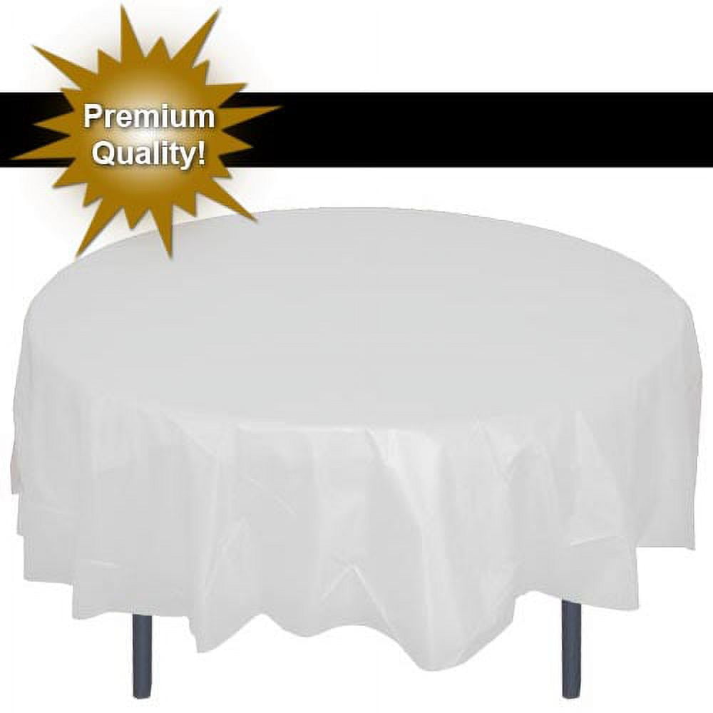 Premium 12 Pack White Plastic Tablecloth, 84 Inch Round