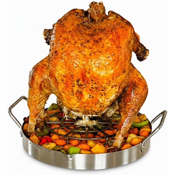 Premium 12" Vertical Pole Roaster & Skewer-360 Self-Basting for Even, Juicy, Crispy Results; Stainless Removable Grill & Spit -Turkey, Chicken, Duck, Pork, Beef, Al Pastor