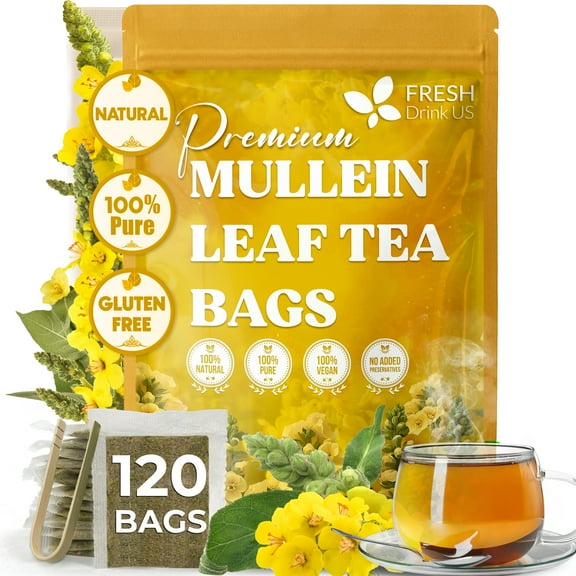 Premium 120 Mullein Leaf Tea Bags For Lung, 100% Natural & Pure from Mullein Leaves. Loose Leaf Mullein Herbal Tea. Made with Natural Material Tea Bags. No Sugar, No Caffeine, No Gluten, Vegan.