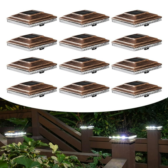 Premium 12Pack Solar Post Cap Lights 20LM Warm/Bright Dual Mode Fits 4x4 & 5x5 Wood/Vinyl Posts Brushed Copper