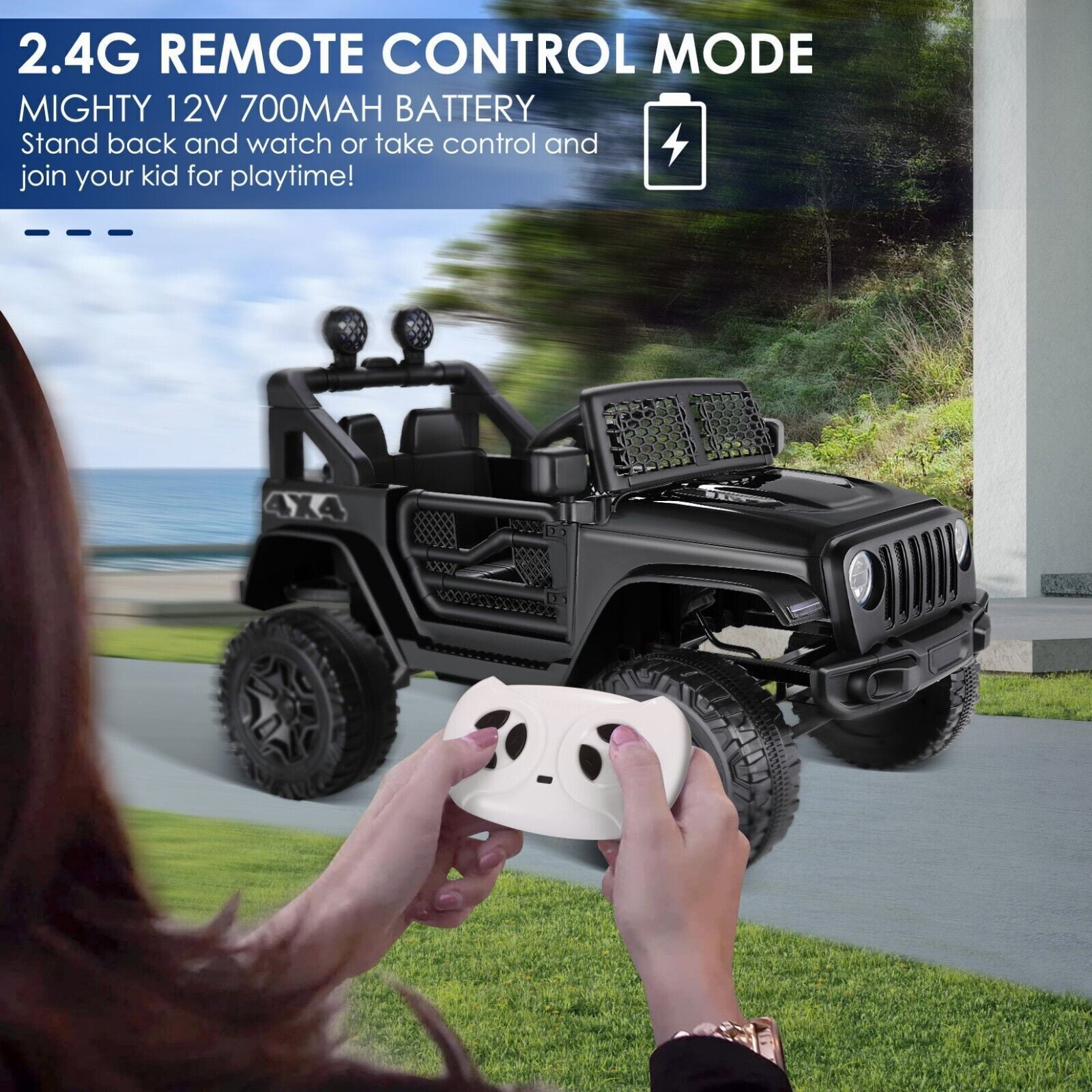 Premium 12V/24V Jeep Ride-On Car with Music, USB, and Parental Remote ...