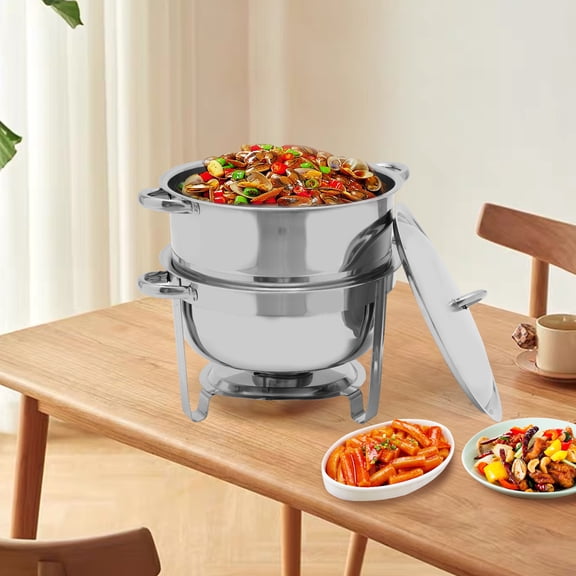 Premium 14.2QT Round Chafing Dish, Polished Stainless Steel Buffet Server with Dome Lid, Fuel Paste Container & Removable Components for Easy Cleaning - Ideal for Parties & Catering