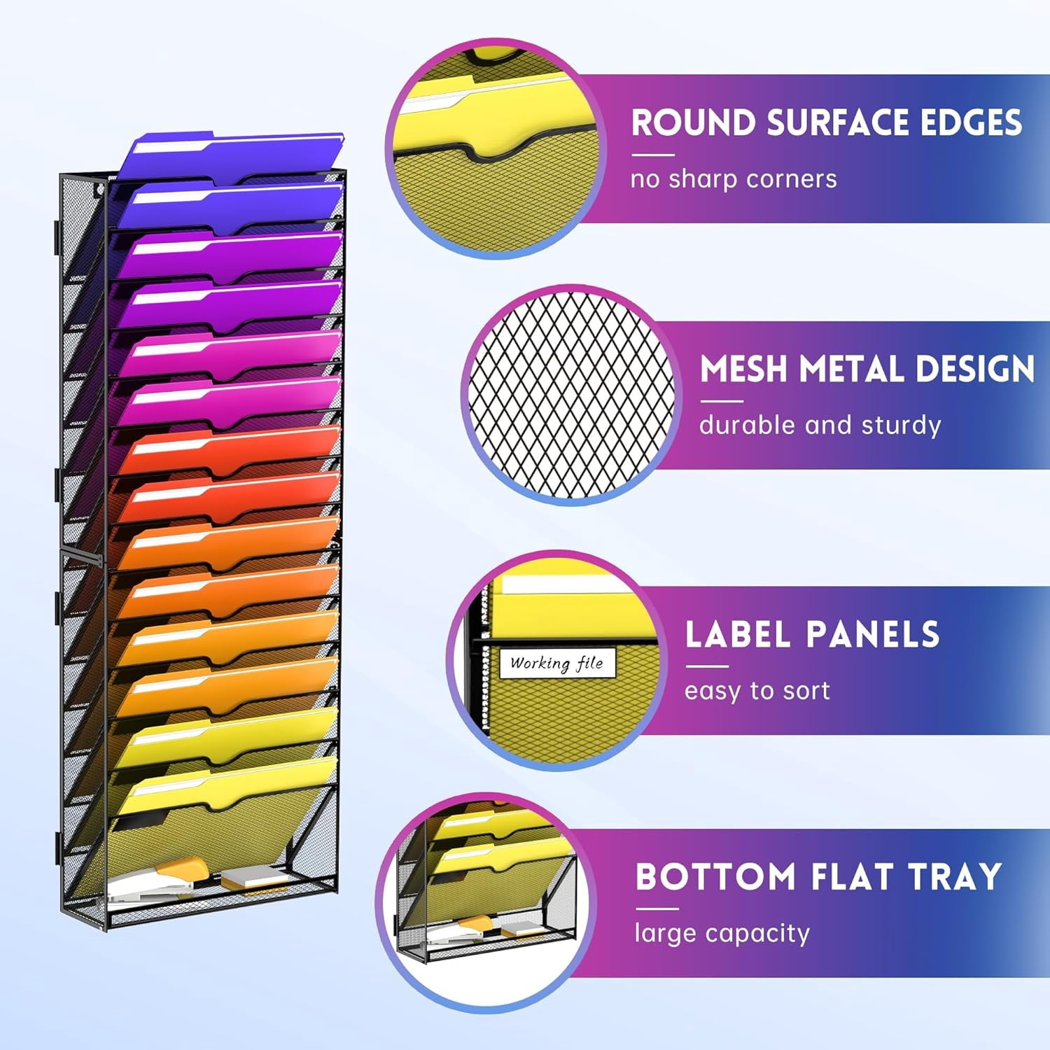 Premium 15-Tier Wall File Organizer, Hanging Mesh File Holder for ...