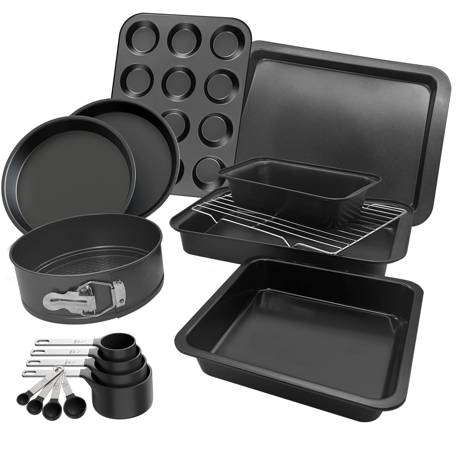Premium 17 Piece Bakeware Sets | Carbon Steel, Non Stick & Oven Safe up to 500°F | Complete Baking Kit includes 9 Inch Round Cake Pans - Spring Form Pan - Cookie Sheets - Muffin Pan & much more