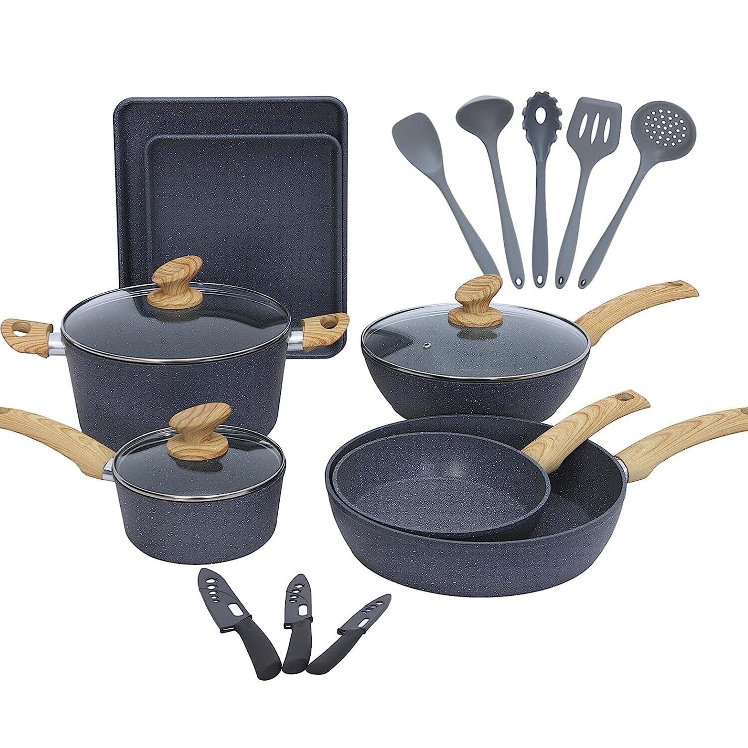 Premium 18 Piece Induction Cookware Set Nonstick Granite Coated Pots and Pans Set with Lid