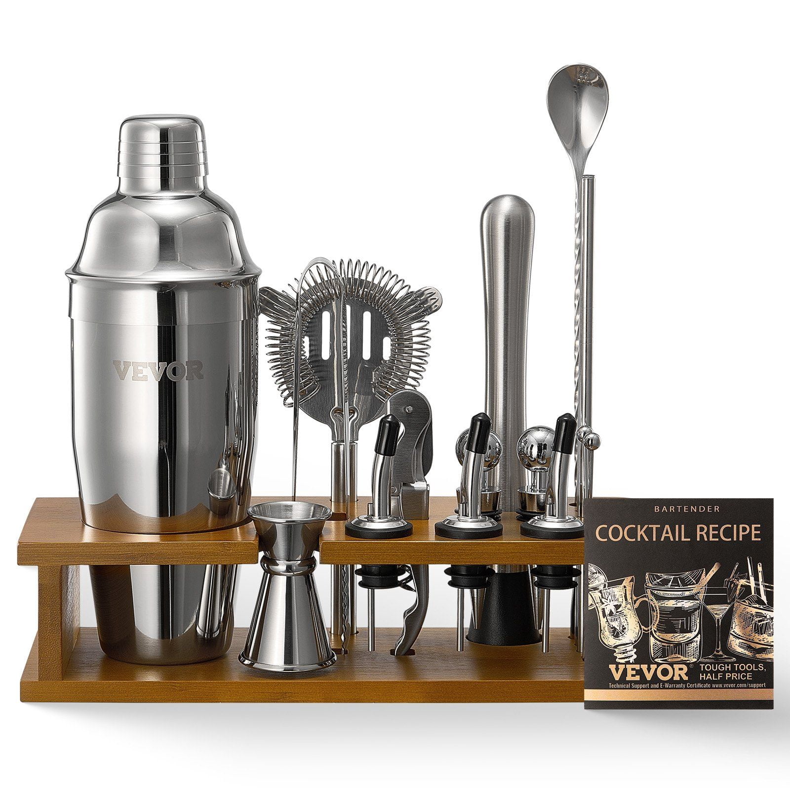Premium 18-Piece Stainless Steel Cocktail Kit with Bamboo Stand ...