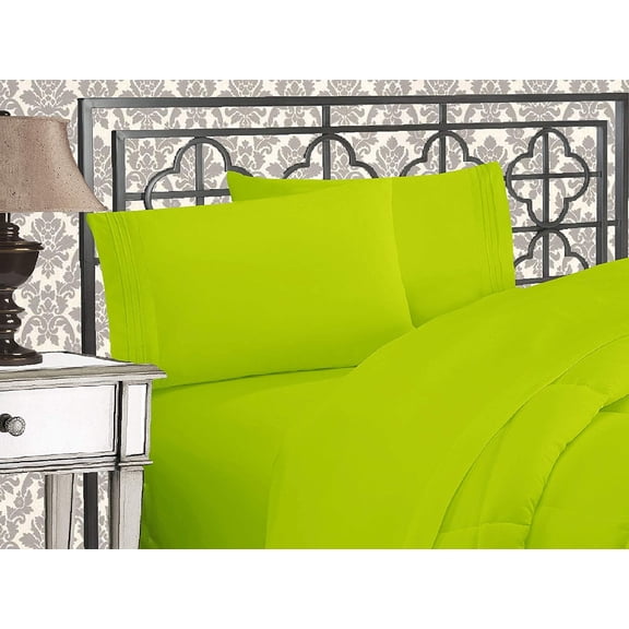 Premium 1800 Ultra-Soft Microfiber Collection Sheet Set - Double Brushed - - Wrinkle Resistant - Deep Pocket , Queen Lime