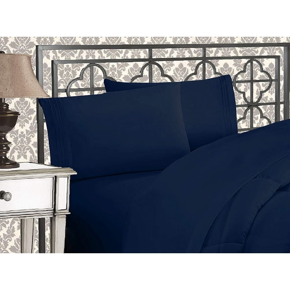 Premium 1800 Ultra-Soft Microfiber Collection Sheet Set King Navy Blue