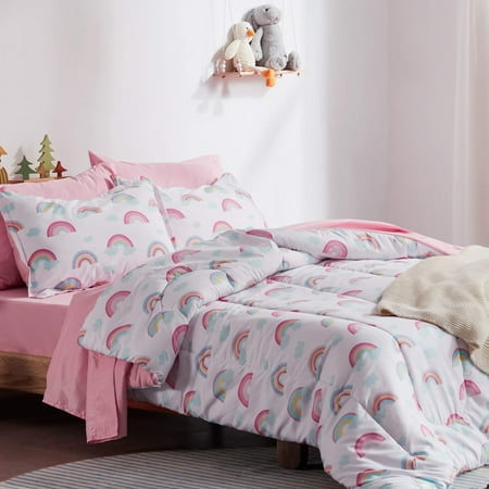 Sleep Zone Kids Twin Bedding Comforter Set - 5 Pieces Super Cute & Soft Bedding Sets & Collections with Comforter, Sheet, Pillowcase & Sham - Fade Resistant Easy Care (Rainbow)
