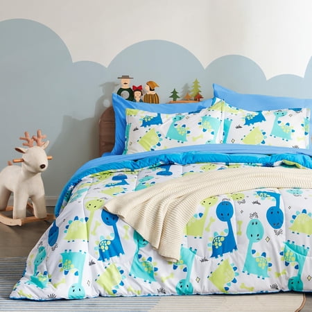 Sleep Zone Kids Twin Bedding Comforter Set - 5 Pieces Super Cute & Soft Bedding Sets & Collections with Comforter, Sheet, Pillowcase & Sham - Fade Resistant Easy Care (Cute Dino)