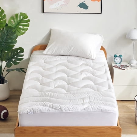 Sleep Zone Twin Size Cooling Mattress Topper, Premium Zoned Cool Mattress Pad Cover, Padded Mattress Protector Breathable Washable, Deep Pocket 8-21" (White, Twin)