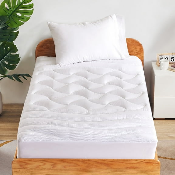 Sleep Zone Twin Xl Size Cooling Mattress Topper, Premium Zoned Cool Mattress Pad Cover, Padded Mattress Protector Breathable Washable, Deep Pocket 8-21" (White, Twin Xl)