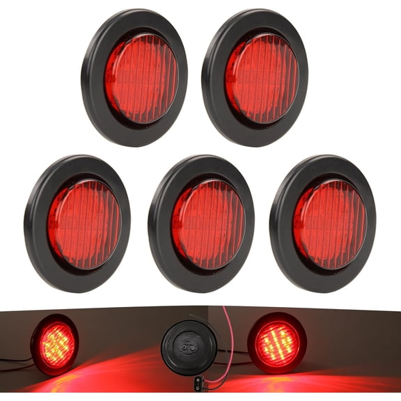 Premium 2.5" Round LED Trailer Lights, 13 Red LEDs Side Marker Clearance Lights Kits with Grommet & 2-Pin Plug - Universal for Trucks, Trailers, Rvs, Camper, 5 Pcs