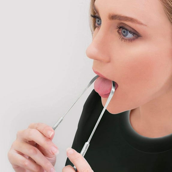 Premium 2-Pack Stainless Steel Tongue Scraper - Ergonomic Anti-Slip Grip for Deep Cleaning, Fights Bad Breath (Halitosis Care Kit) Advanced Curved Design for Optimal Plaque Removal & Fresh Breath