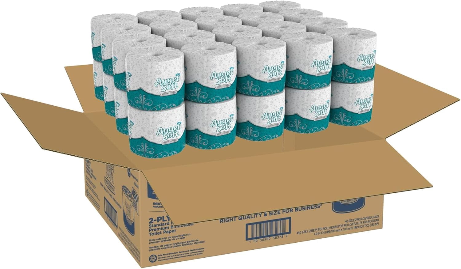 Premium 2-Ply Embossed Toilet Paper, 450 Sheets Per Roll, 40 Rolls Total, Soft Absorbent Bathroom Tissue for Offices, Restaurants, Hotels & Commercial Spaces, White,