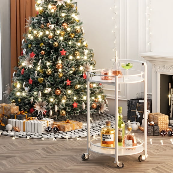 Premium 2-Tier Stainless Steel Tea Cart with 360° Wheels, Rolling Kitchen Server Cart for Living Room, Kitchen, Hotel Bar - 3 Colors Christmas Surprise Gift