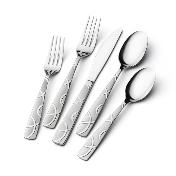 Premium 20-Piece Silverware Set for 4 People, 18/0 Stainless Steel Flatware with Floral Design, Dishwasher Safe Kitchen Cutlery Set, Silver
