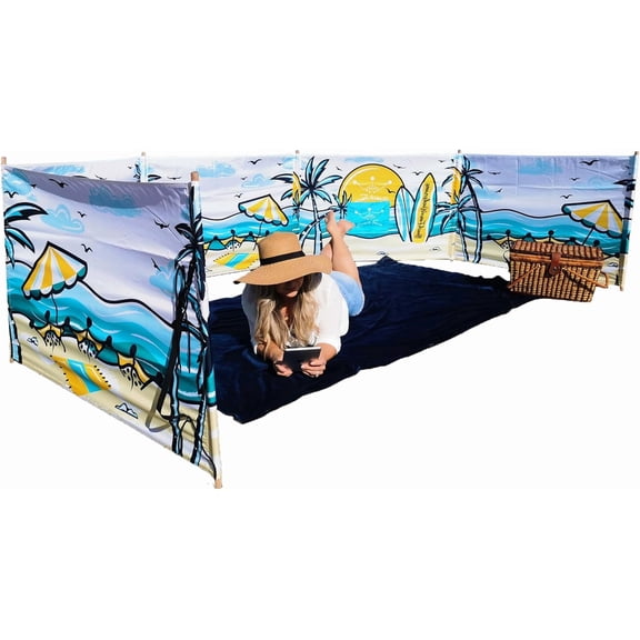 Premium 20 ft Beach Windscreen, Privacy Screen, Wind Blocker Free Rubber Mallet and Carry Bag Included (Beach Scape)