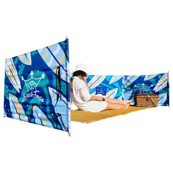 Premium 20 ft Beach Windscreen, Privacy Screen, Wind Blocker Free Rubber Mallet and Carry Bag Included (Surfs Up)