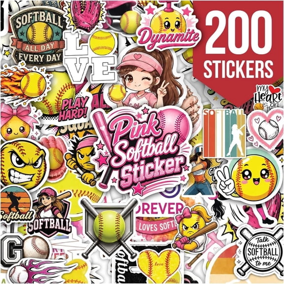 Premium 200 Pcs Pink Coquette Softball Stickers, Waterproof Vinyl