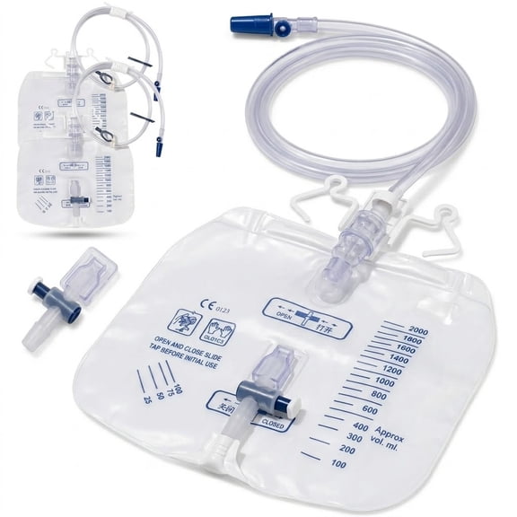 Premium 2000ml Urine Drainage Bag with Anti-Reflux Valve, Adjustable Hanging Straps and T-Tap Drainage Port - Professional Grade Urinary Collection System