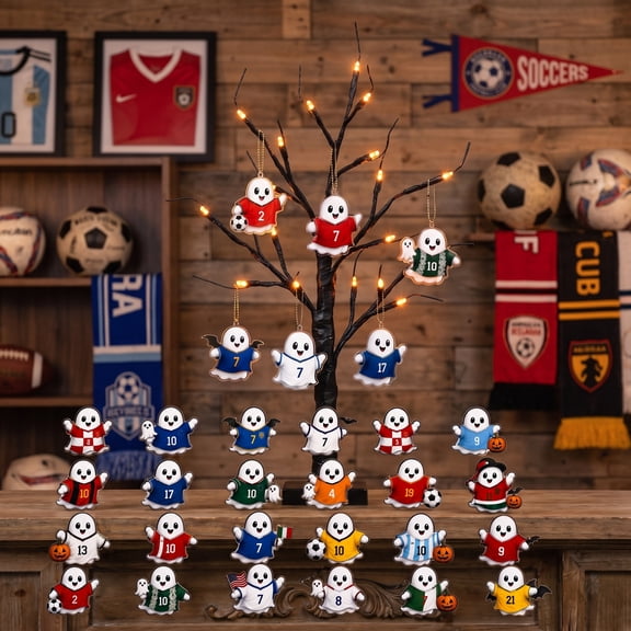 Premium 2026 Soccer Ghost Countdown Calendar - 24 Acrylic Ornaments, Fun Halloween & Holiday Decor for Sports Fans