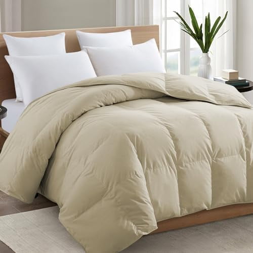 Premium 2100 Series Full Comforter All Season Breathable Beige Comforter Soft 4D Spiral Fiber Quilted Down Alternative Duvet Insert with Corner Tabs Luxury Hotel Style (82"x86")