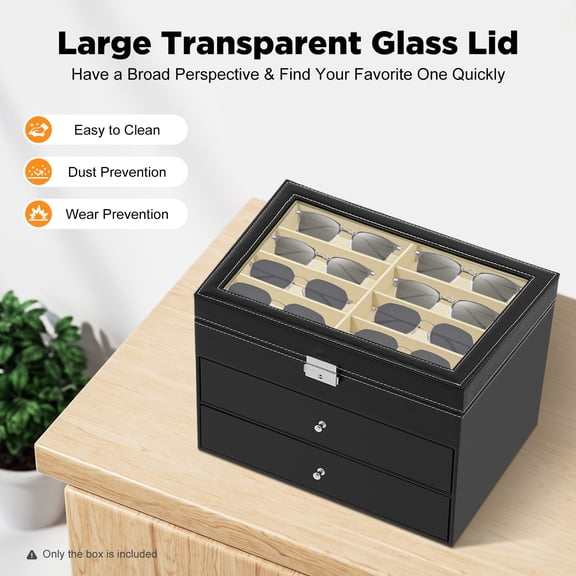 Premium 24-Compartment Eyeglasses Display Case - Black, 3-Tier Design, Soft Lint Interior for Protection