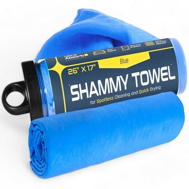 Premium Large Shammy Towel for Cars 26"x17" - Super Absorbent, Soft, Scratch-Free, Lint-Free Chamois Cloth - Reusable Car Drying Towel - Blue