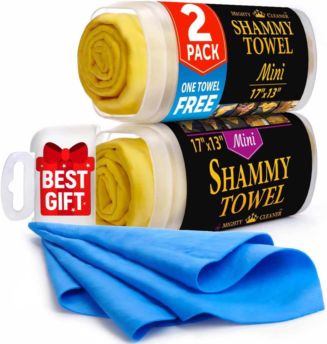 Premium Chamois Cloth for Car - 2 Pack - Mini Car Shammy Towel 17 x 13 Inches 