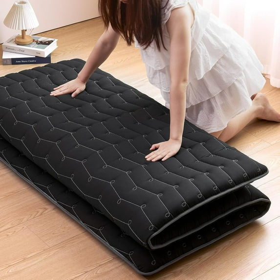 Premium 3.2" Thick Japanese Futon Floor Mattress - Full Size 54"x80" - 100% High-Density Foam,Foldable Floor Mattress,Comfortable Tatami Mat for Dorm,Bedroom,or Guest Room(Black)