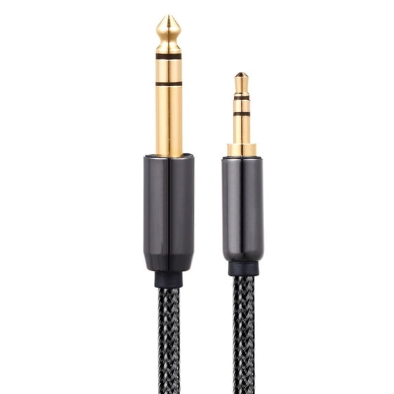 Premium 3.5mm to 6.5mm TRS Stereo Audio Cable for Phone, Computer, Mixer, and Speaker, Black, 1m Length