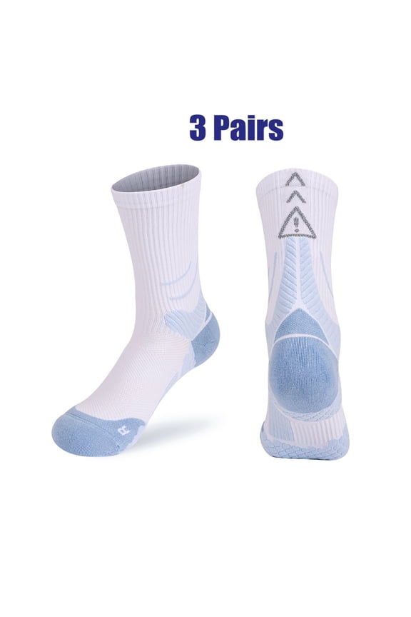 Premium 3 Pairs Mid-Calf Running Socks Men Women, COOLMAX Combed Cotton Thick Terry Sole Marathon Cycling Socks, Quick Dry Antibacterial Anti-Odor Anti-Slip for Basketball Football Gym Badminton
