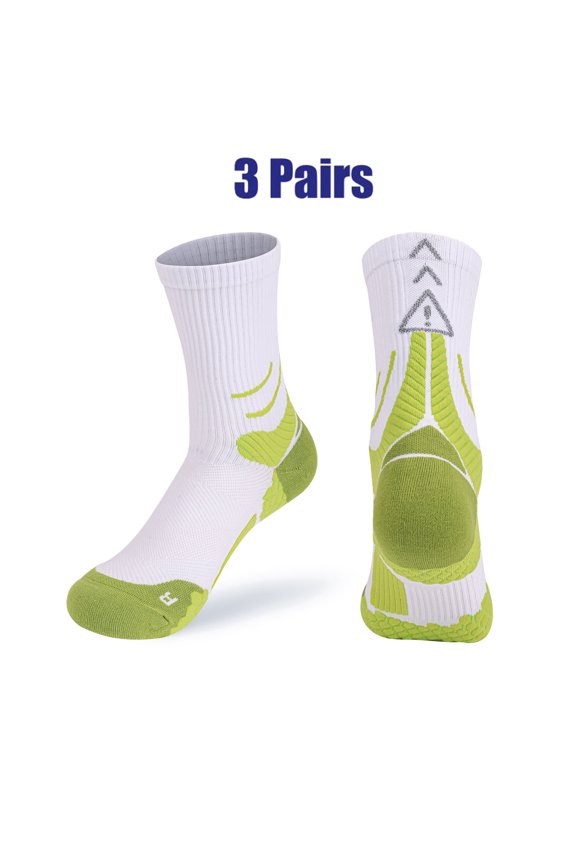 Premium 3 Pairs Mid-Calf Running Socks Men Women, COOLMAX Combed Cotton Thick Terry Sole Marathon Cycling Socks, Quick Dry Antibacterial Anti-Odor Anti-Slip for Basketball Football Gym Badminton