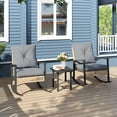 thumbnail image 1 of Premium 3-Pc Rattan Rocking Chair Set - UV-Safe PE Wicker, Steel Frame, Plush All-Weather Cushions - Gray - Patio, Porch, Garden Furniture., 1 of 7
